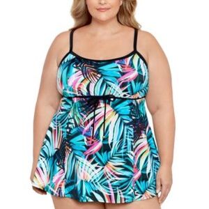 Swim Solutions Plus Size Tummy Control Empire Swimdress Multi Size 22W 8813